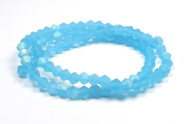 Cristale din sticla, biconice, frosted, AB, 3 mm, aquamarin
