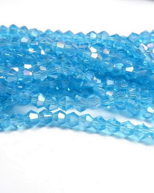 Cristale din sticla, biconice, 3 mm, transparente, AB, aquamarin