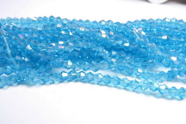 Cristale din sticla, biconice, 3 mm, transparente, AB, aquamarin