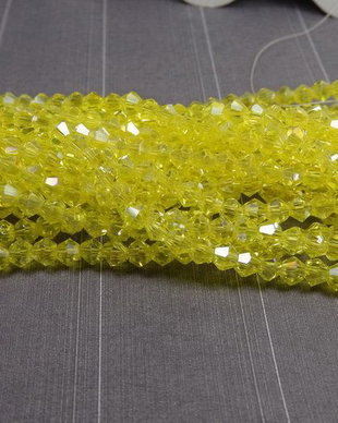 Cristale din sticla, biconice, 3 mm, transparente, AB, galbene