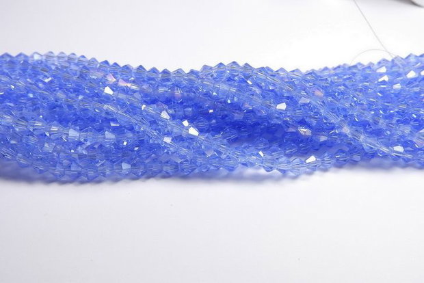 Cristale din sticla, biconice, 3 mm, transparente, AB, albastre