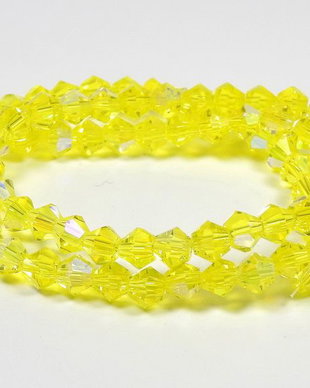 Cristale din sticla, biconice, 3 mm, AB, galbene