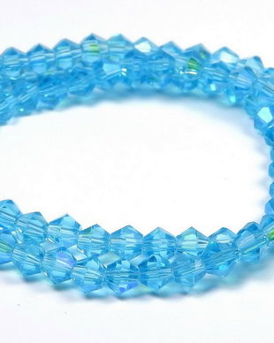 Cristale din sticla, biconice, 3 mm, AB, aquamarin