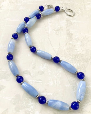 Colier calcedonie blue & jad albastru