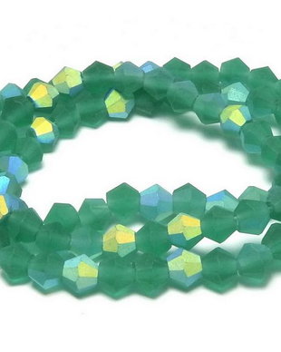 Cristale din sticla, biconice, frosted, AB, 2 mm, verde marin