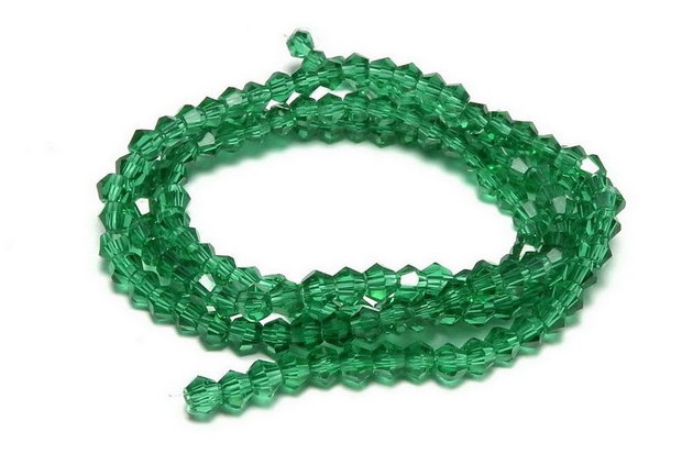 Cristale din sticla, biconice, 2 mm, verde smarald