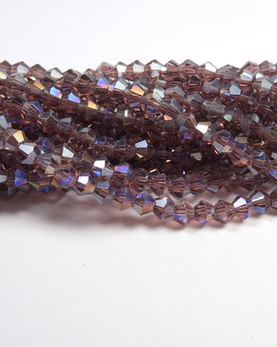 Cristale din sticla, biconice, 2 mm, transparente, AB, purpurii