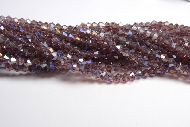 Cristale din sticla, biconice, 2 mm, transparente, AB, purpurii