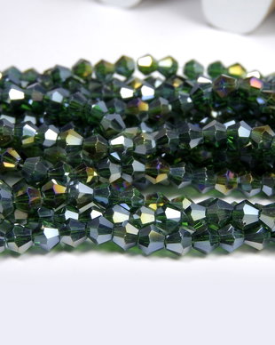 Cristale din sticla, biconice, 2 mm, transparente, AB, verde inchis