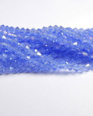 Cristale din sticla, biconice, 2 mm, transparente, AB, albastre