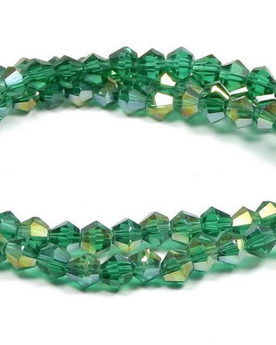 Cristale din sticla, biconice, 2 mm, transparente, AB, verde inchis