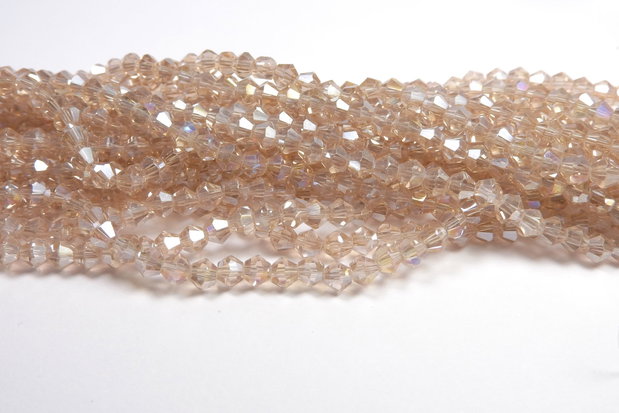 Cristale din sticla, biconice, 2 mm, transparente, AB, bej