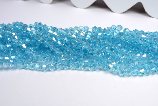 Cristale din sticla, biconice, 2 mm, transparente, AB, aquamarin