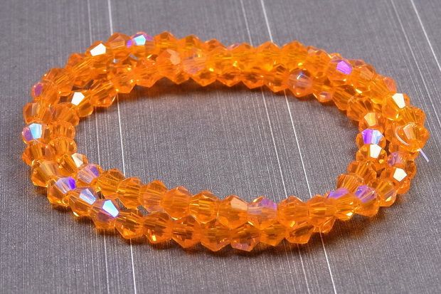 Cristale din sticla, biconice, transparente, AB, 2 mm, rosu orange