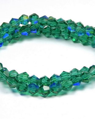 Cristale din sticla, biconice, transparente, AB, 2 mm, verde smarald