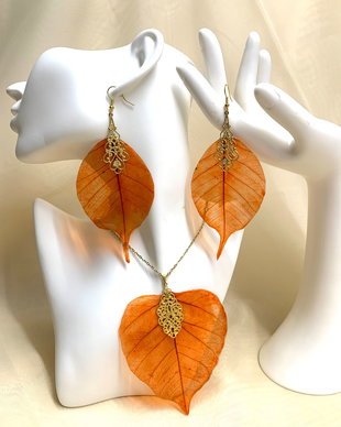 Set bijuterii cu frunze naturale 00975