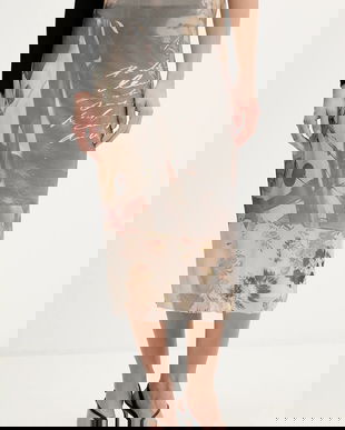 Desigual fustă COLLAGE culoarea maro, midi, drept, 25WWFK05