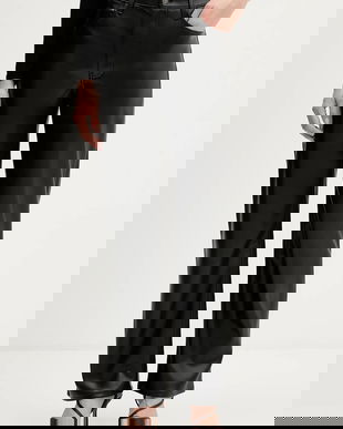 Abercrombie & Fitch pantaloni culoarea negru, lat, high waist, KI156-5561-900