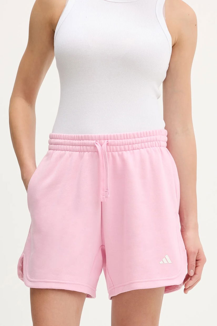 adidas pantaloni scurți culoarea roz, cu imprimeu, high waist, KT3268