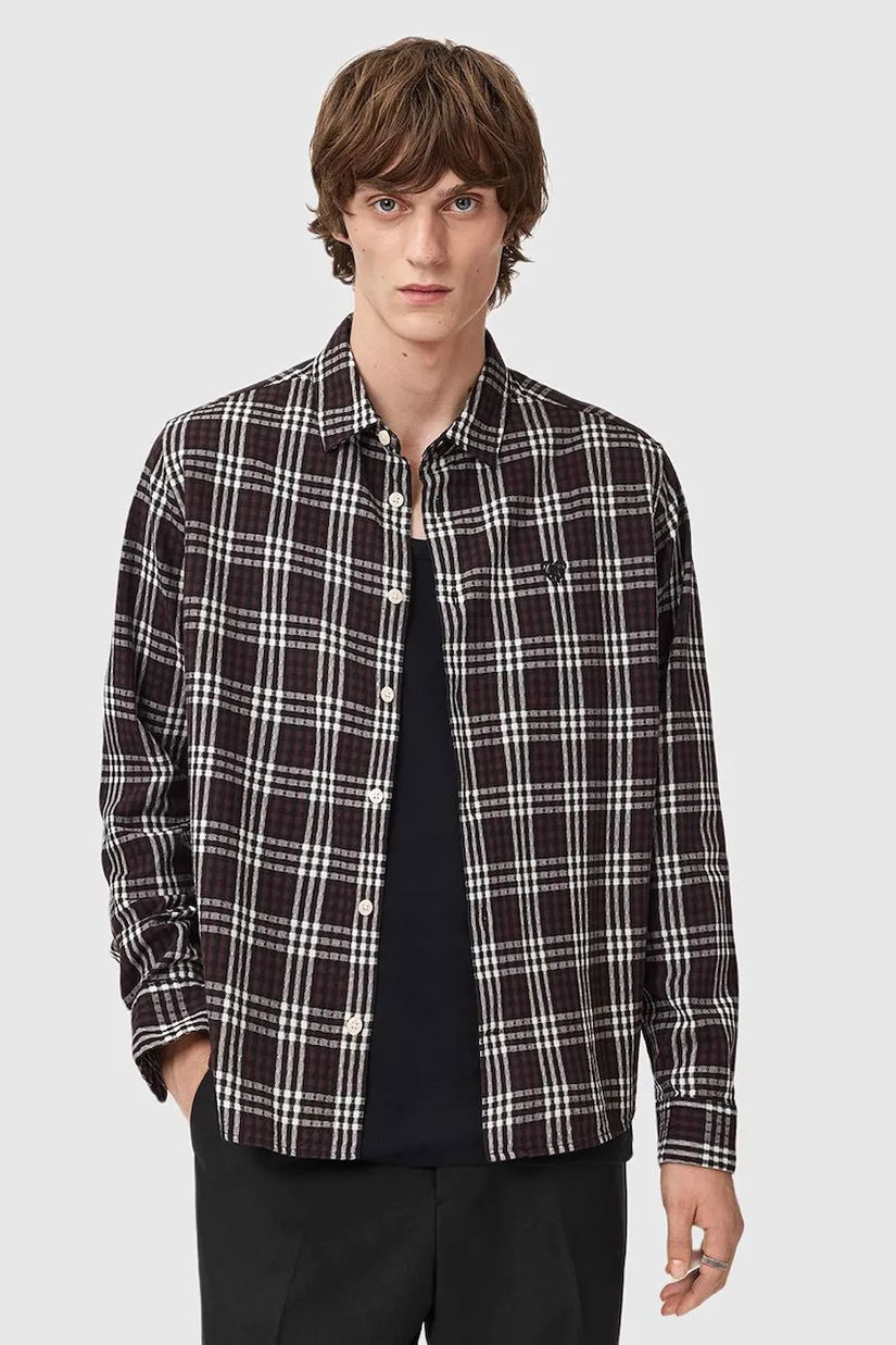 AllSaints cămașă din bumbac culoarea maro, cu guler clasic, regular, M069SD