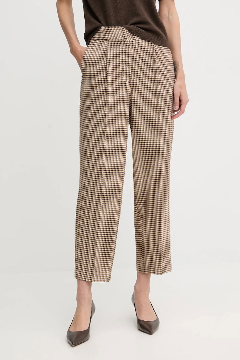 United Colors of Benetton pantaloni culoarea bej, drept, high waist, 44BWDF0AE