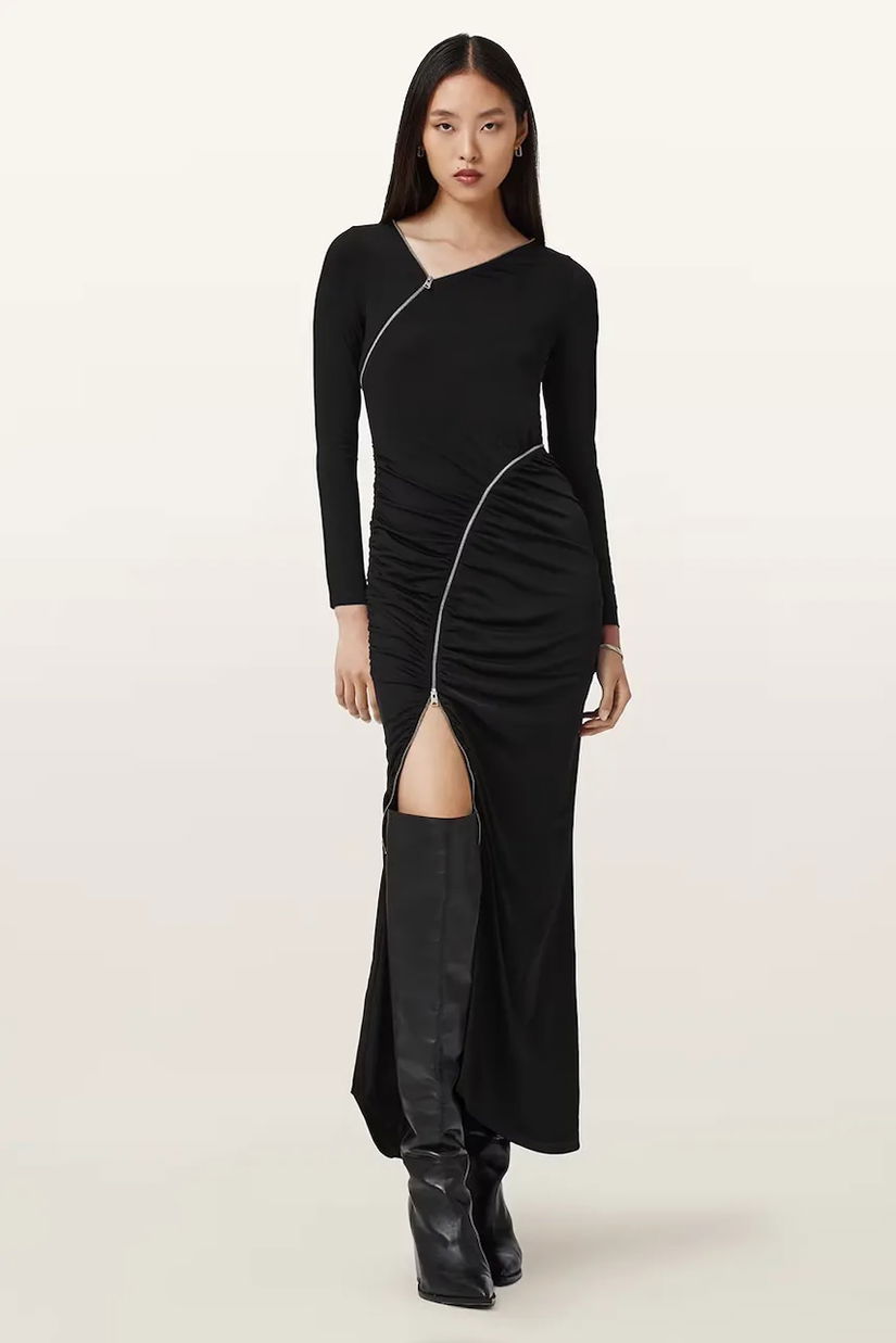 AllSaints rochie culoarea negru, maxi, mulată, W210DD