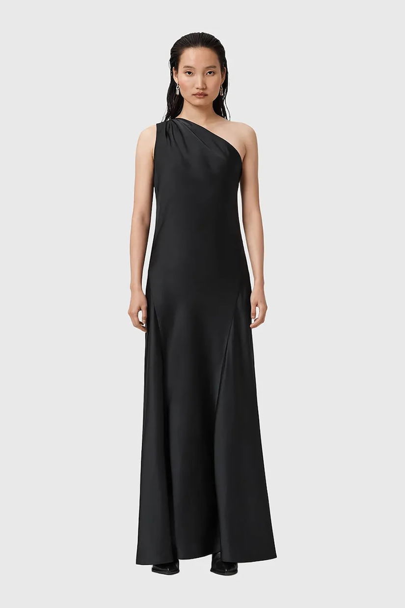 AllSaints rochie culoarea negru, maxi, evazați, W181DD