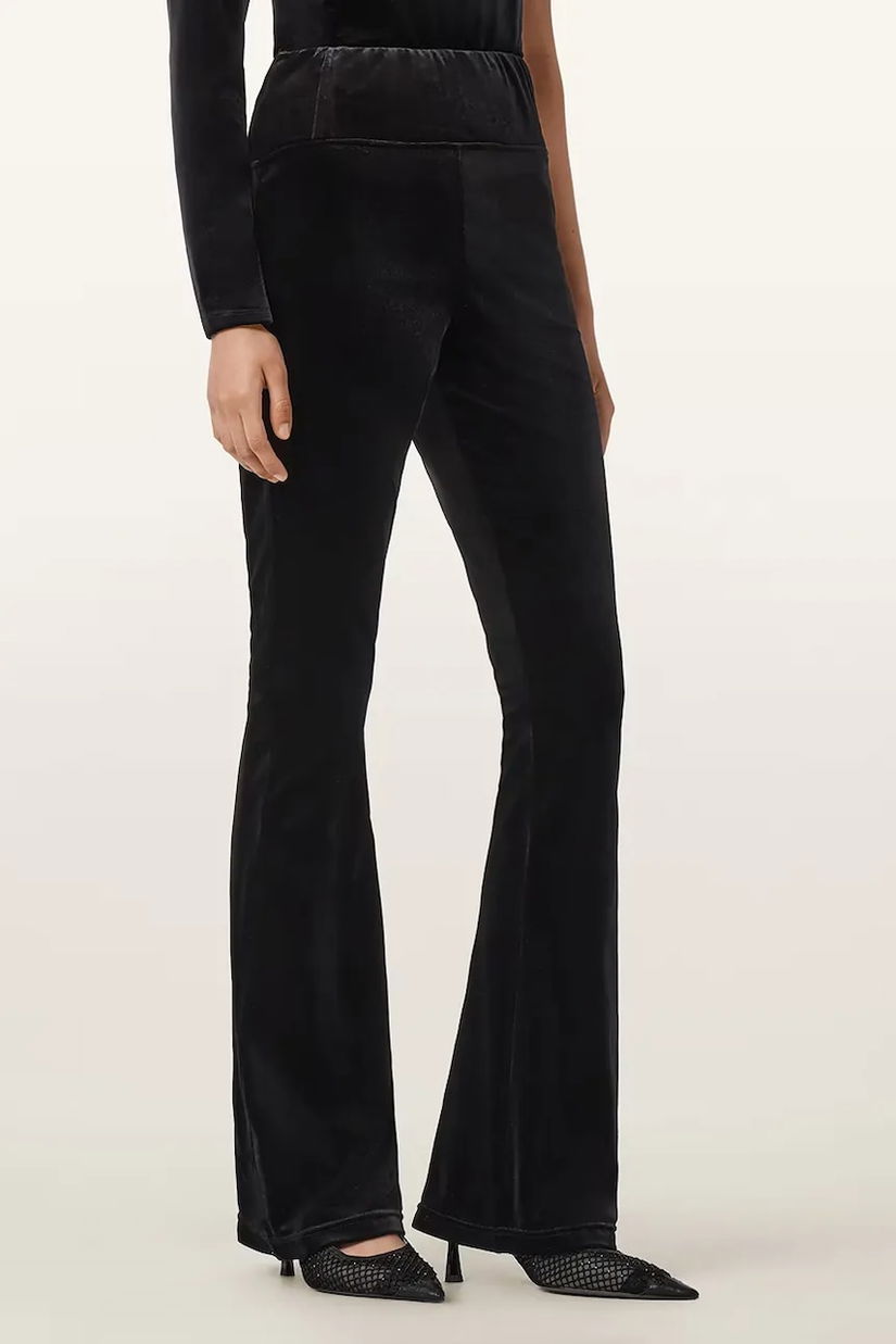 AllSaints pantaloni de catifea culoarea negru, high waist, W060TD