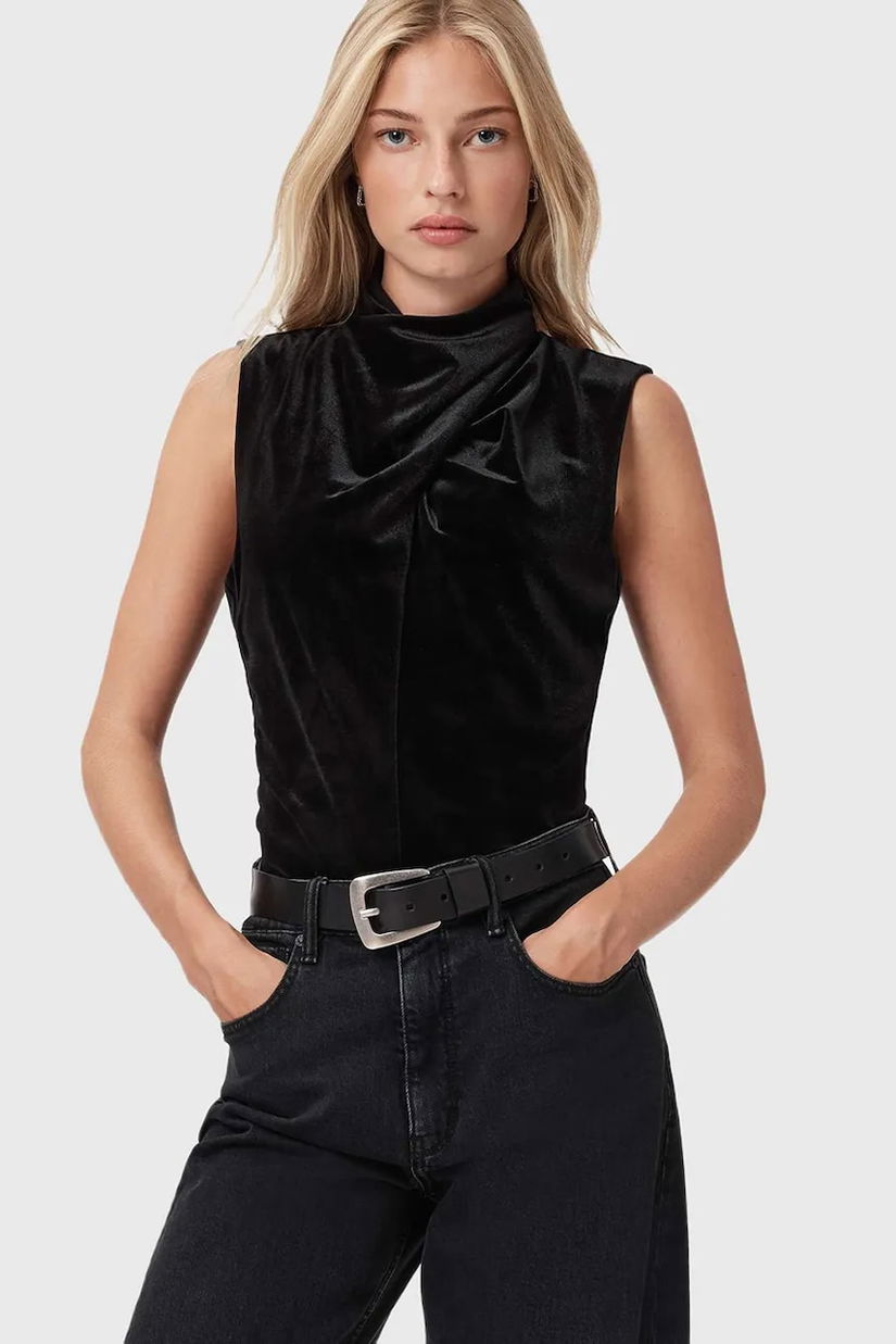 AllSaints bluză culoarea negru, uni, W012PZ