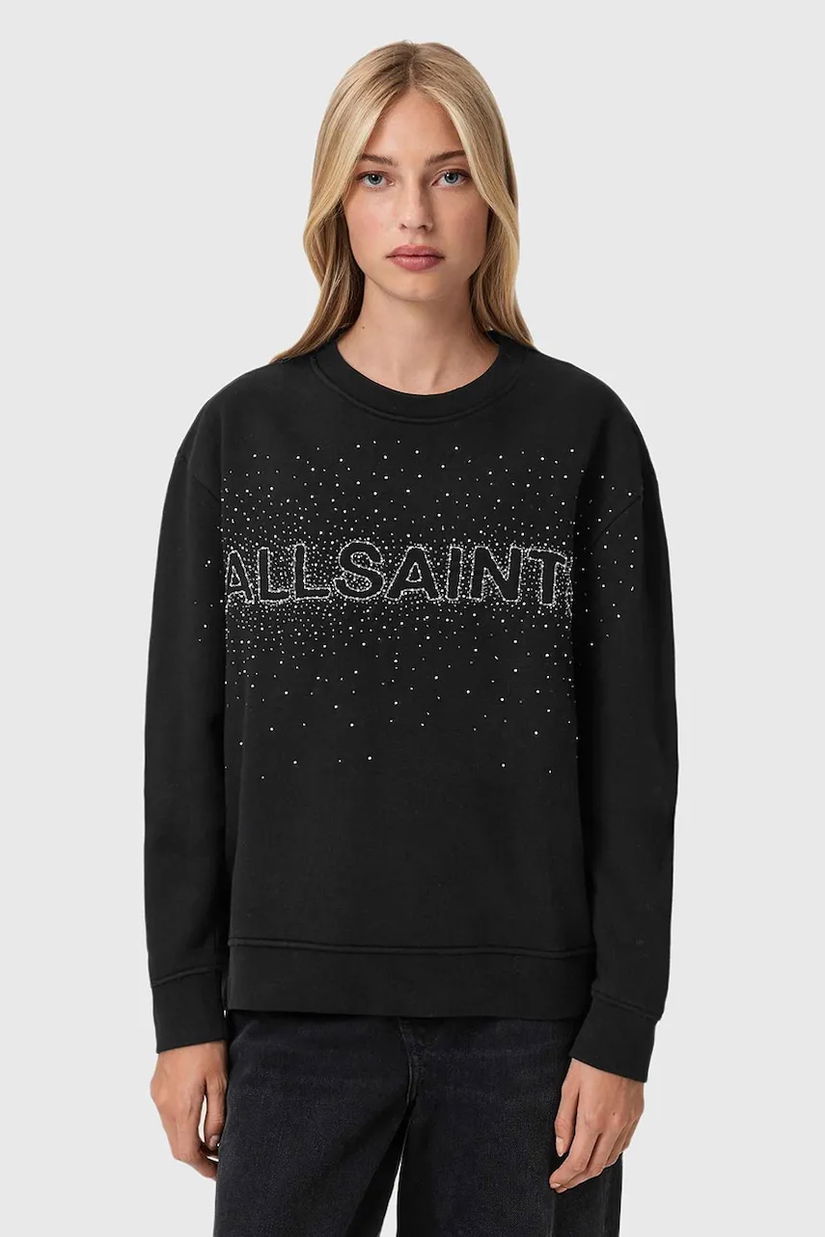AllSaints bluză culoarea negru, cu imprimeu, W052JE