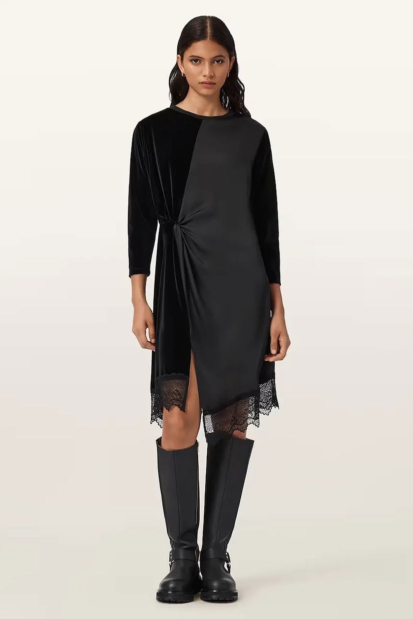 AllSaints rochie de catifea culoarea negru, mini, drept, W211DD