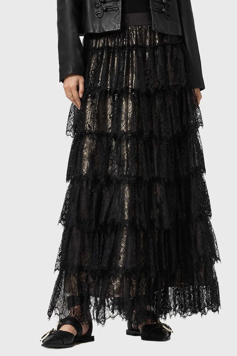 AllSaints fustă culoarea negru, maxi, evazați, W069RD