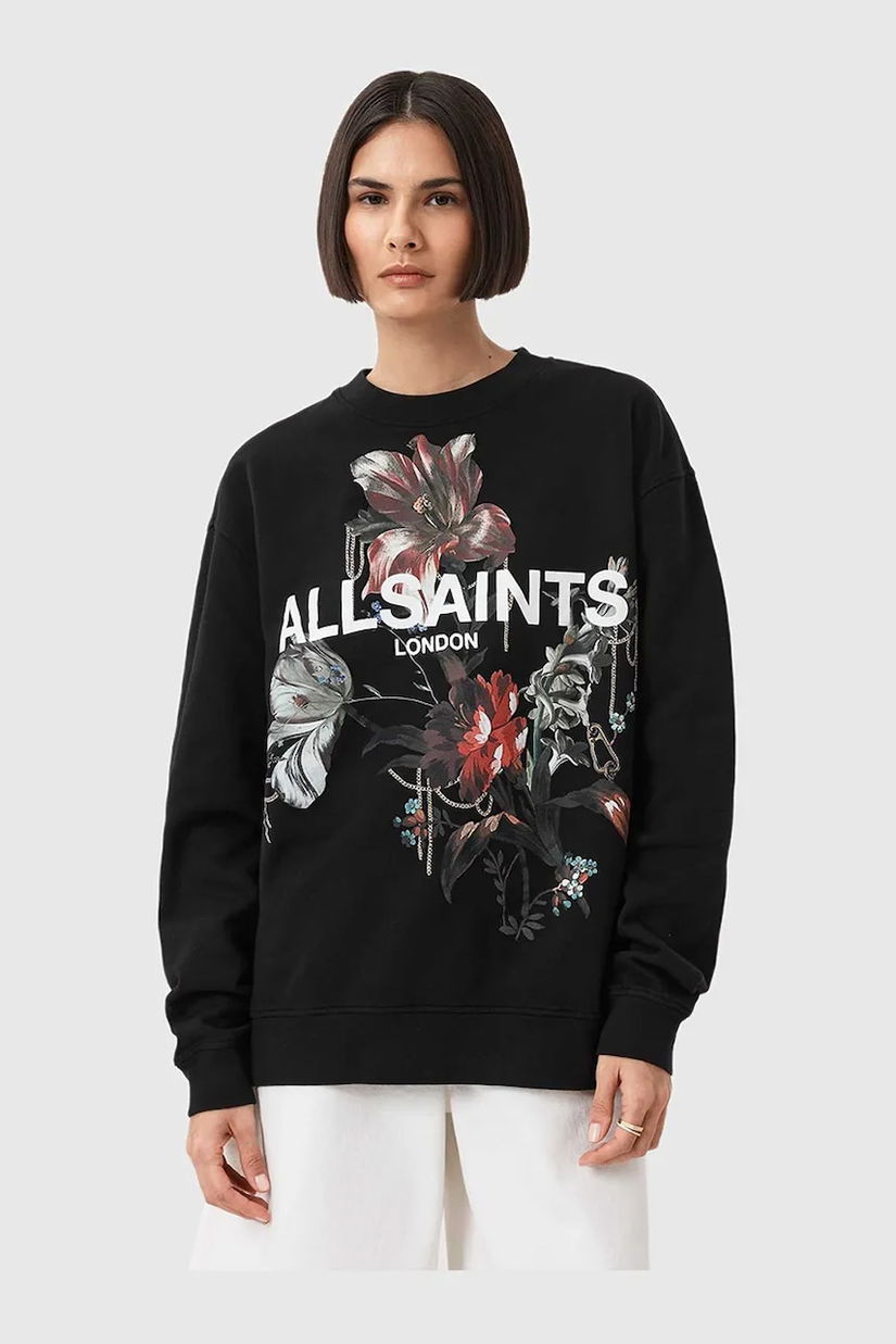 AllSaints hanorac de bumbac ANIA culoarea negru, cu imprimeu, W144JD
