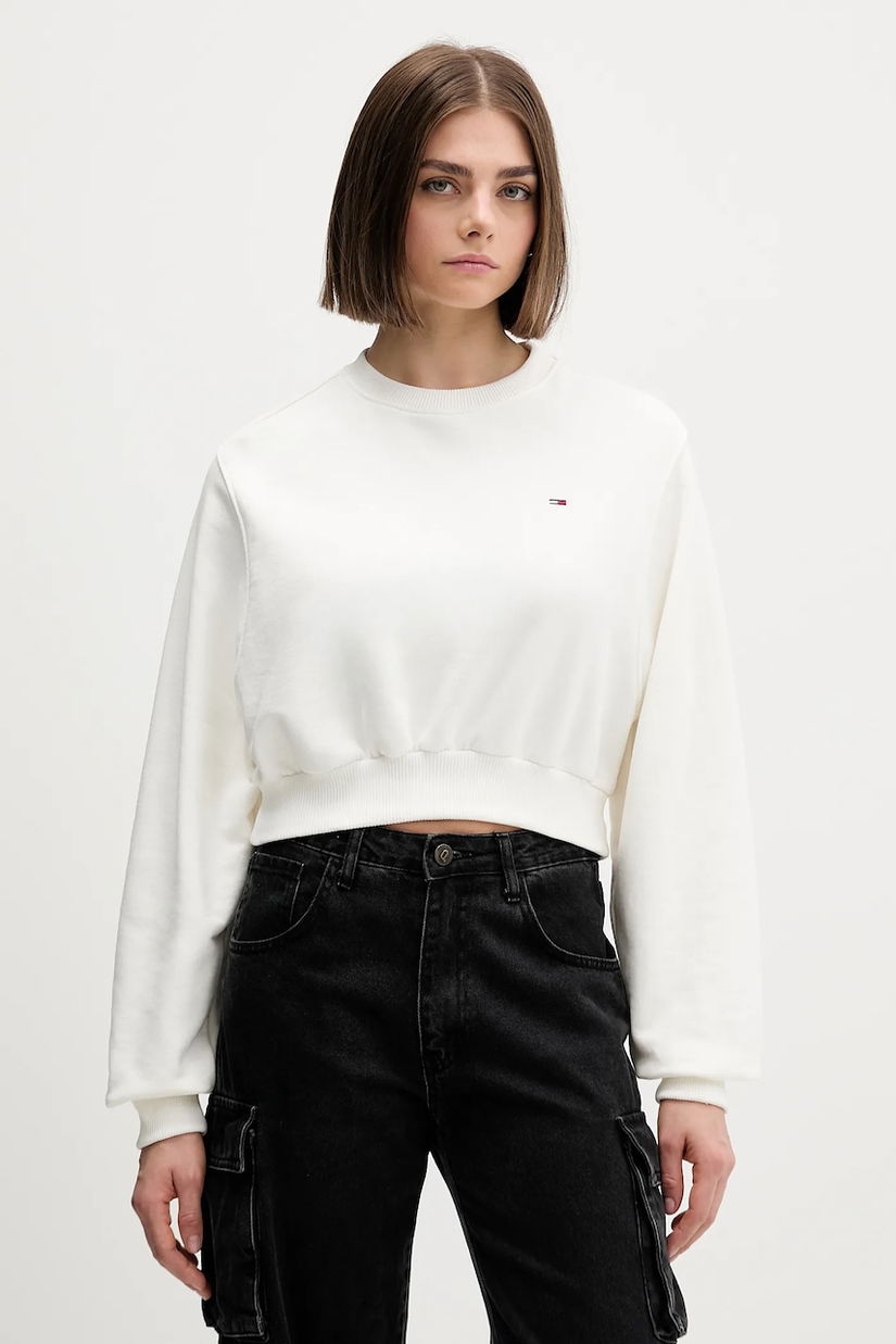 Tommy Jeans hanorac de bumbac culoarea alb, uni, DW0DW21831