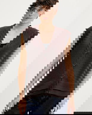 Sisley vestă din amestec de lână culoarea maro, 1M9AL603B