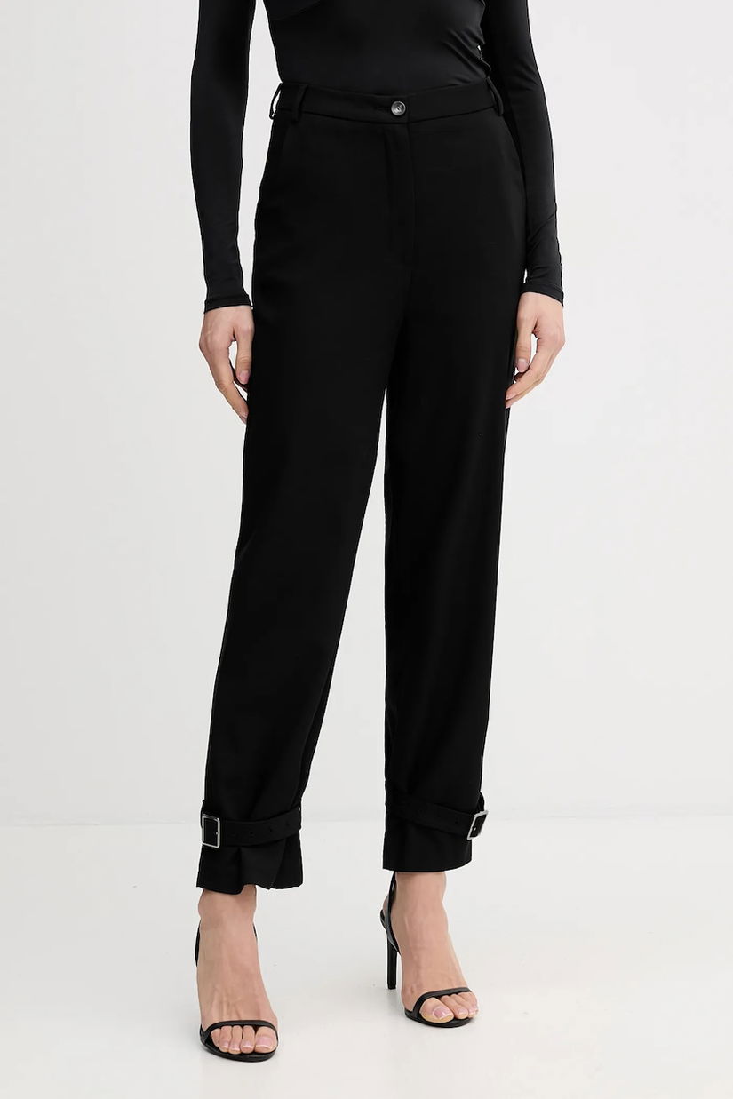 Sisley pantaloni din lână culoarea negru, drept, high waist, 41FQLF080