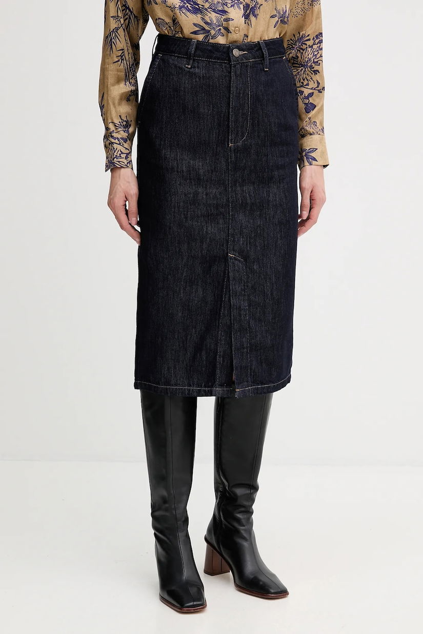 Sisley fustă jeans culoarea bleumarin, midi, drept, 447ZL002U