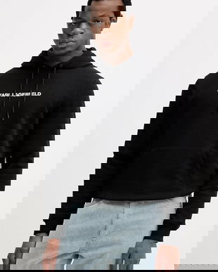 Karl Lagerfeld hanorac de bumbac culoarea negru, cu glugă, cu imprimeu, 554917.705404