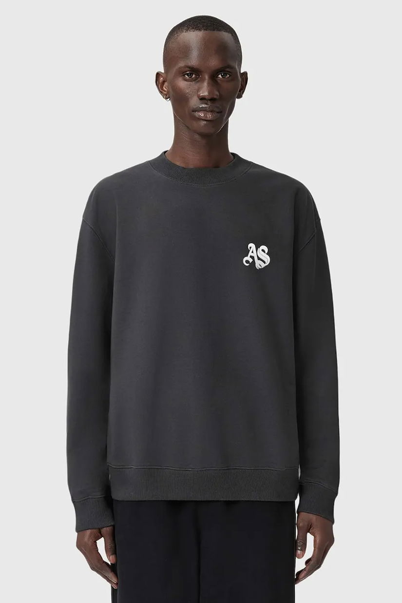 AllSaints hanorac de bumbac culoarea negru, cu imprimeu, M011NE