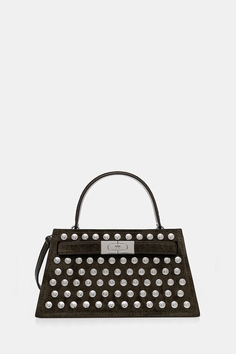 Tory Burch geantă de mână din piele întoarsă Lee Radziwill culoarea verde, 175017-301