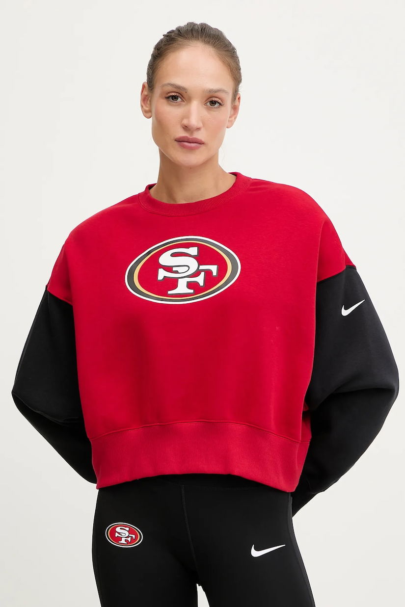 Nike bluză Oversized Crew Fleece culoarea roșu, cu imprimeu, 01D7-058Y-9B-SD2