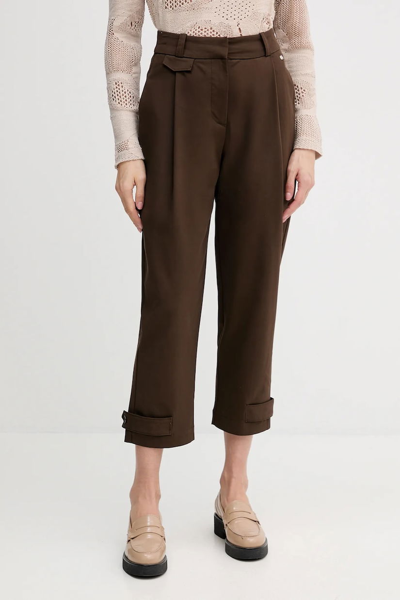 Pedro del Hierro pantaloni culoarea maro, fason chinos, high waist, 7602505