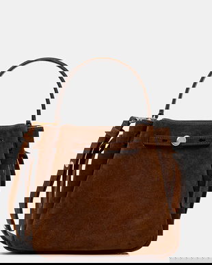 Tory Burch geantă de mână din piele întoarsă Romy Suede culoarea maro, 174221-200