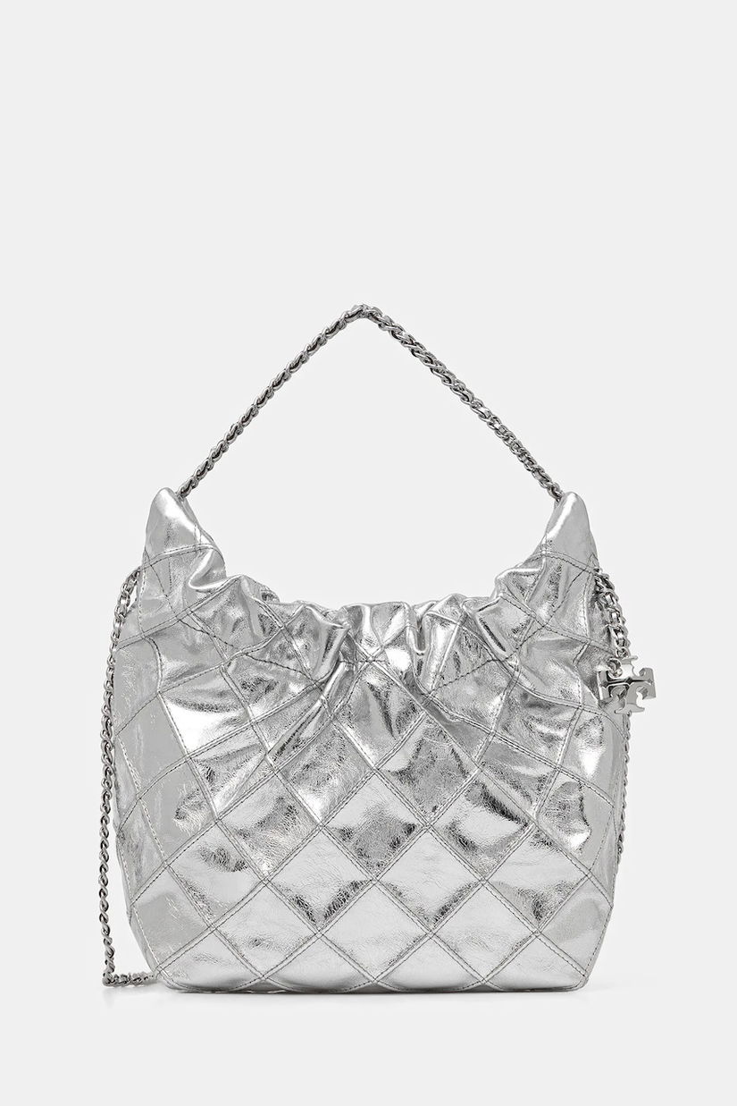 Tory Burch poșetă de piele Fleming culoarea argintiu, 176040-040