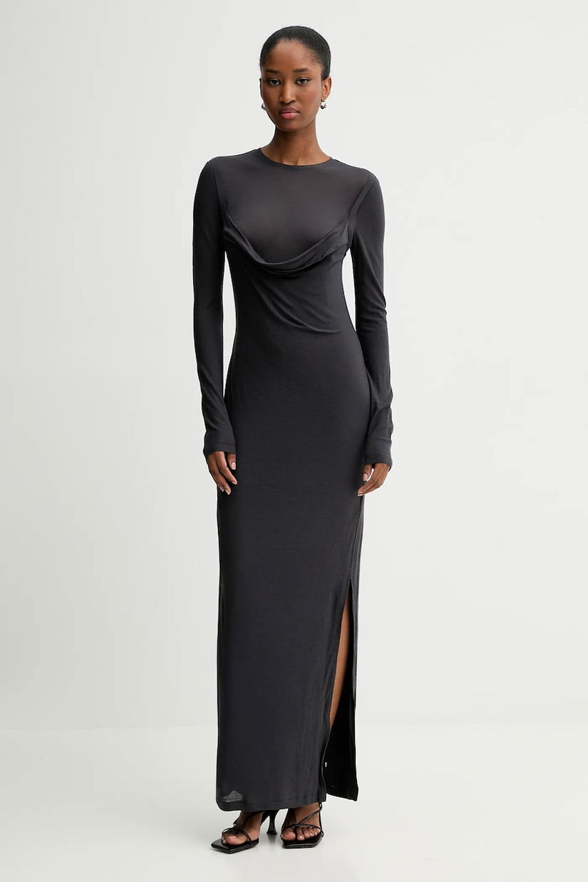 Nanushka rochie din lână culoarea gri, maxi, mulată, NW25PFDR10792