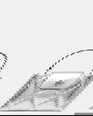 Tory Burch poșetă de piele Kira Diamond culoarea argintiu, 174998-040