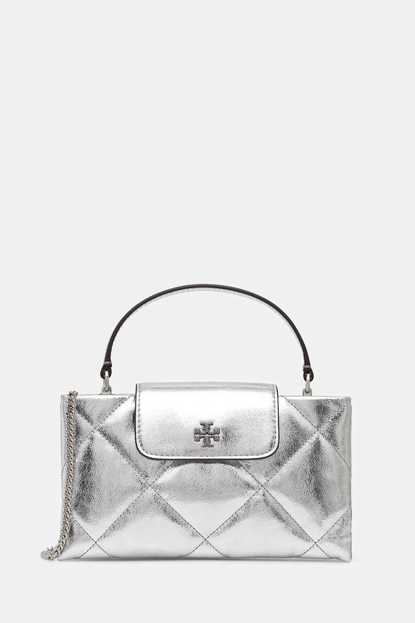 Tory Burch poșetă de piele Kira Diamond culoarea argintiu, 174998-040