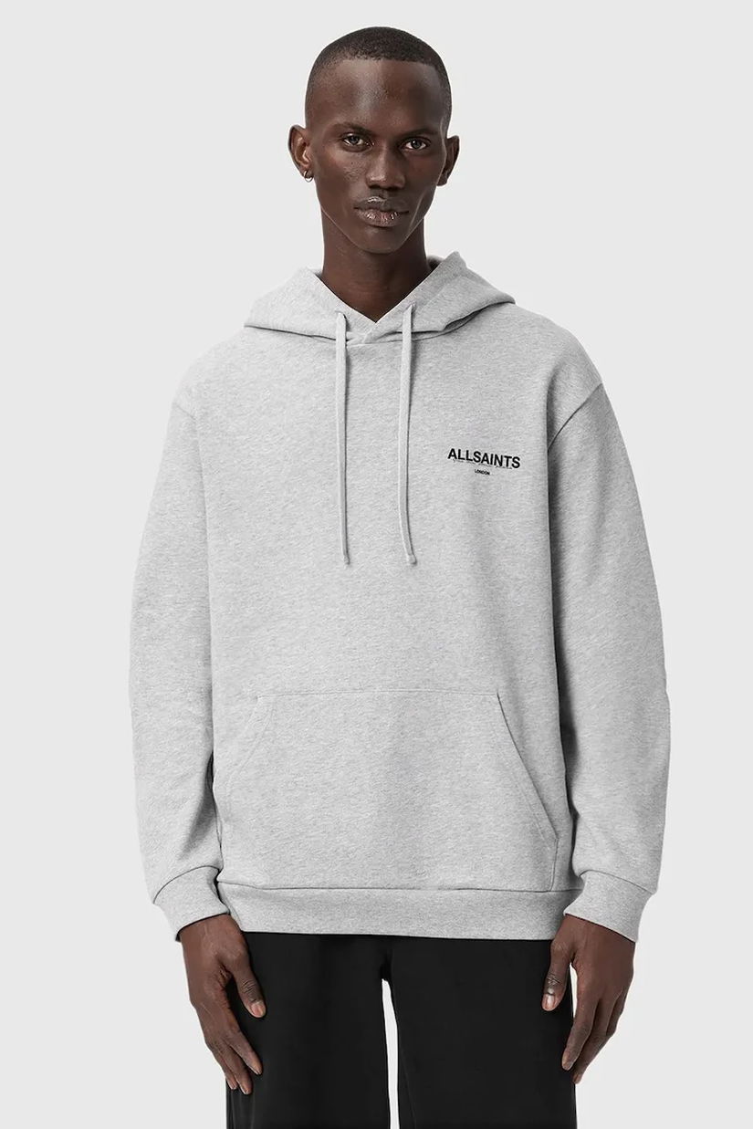 AllSaints hanorac de bumbac culoarea gri, cu glugă, cu imprimeu, M022ND
