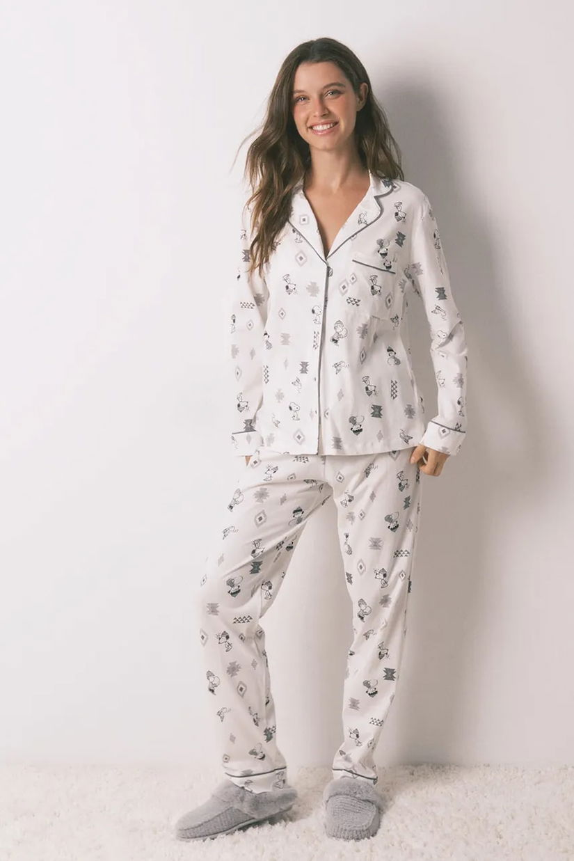 women'secret pijama SNOOPY culoarea alb, bumbac, 3132163
