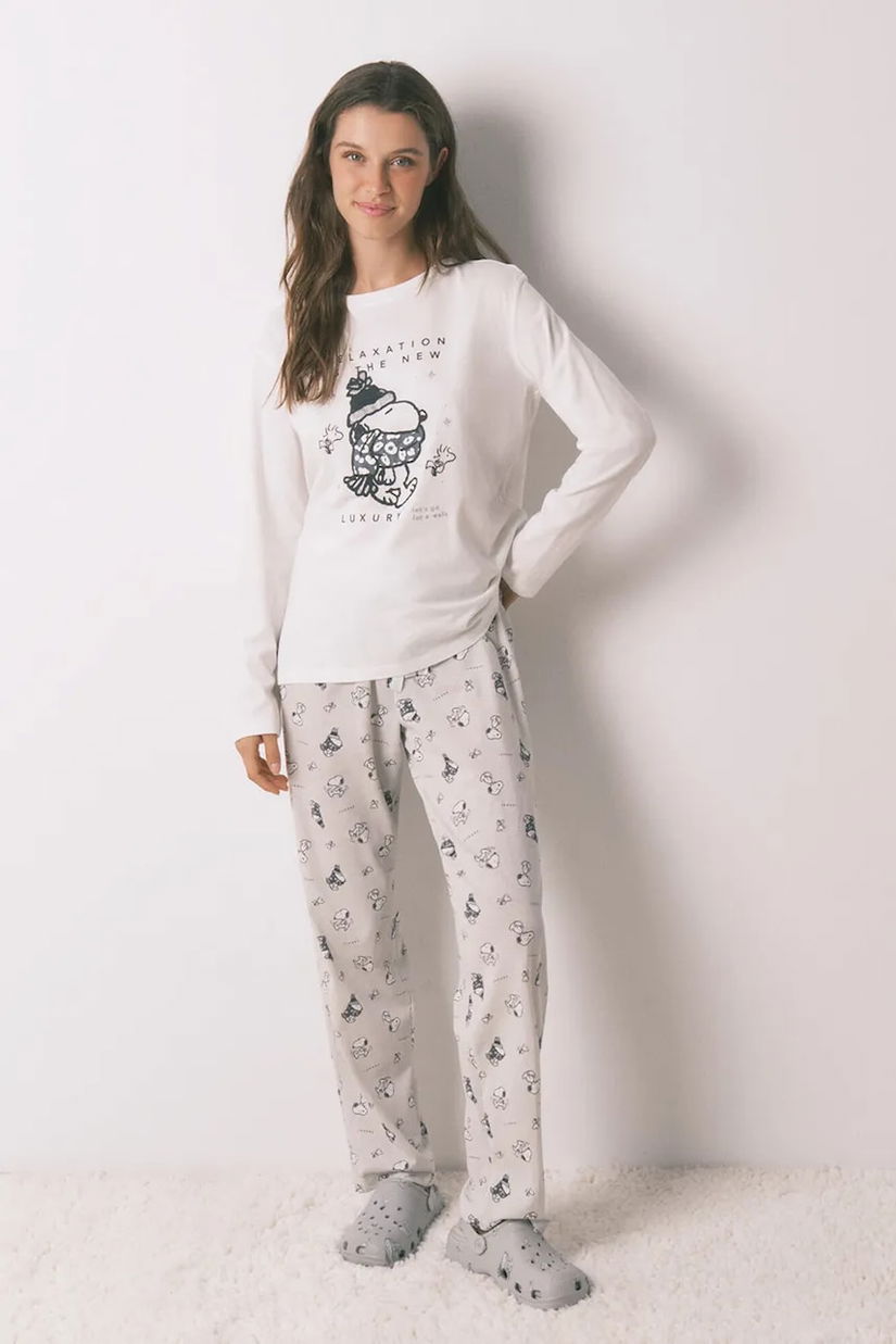 women'secret pijama SNOOPY culoarea bej, bumbac, 3132161